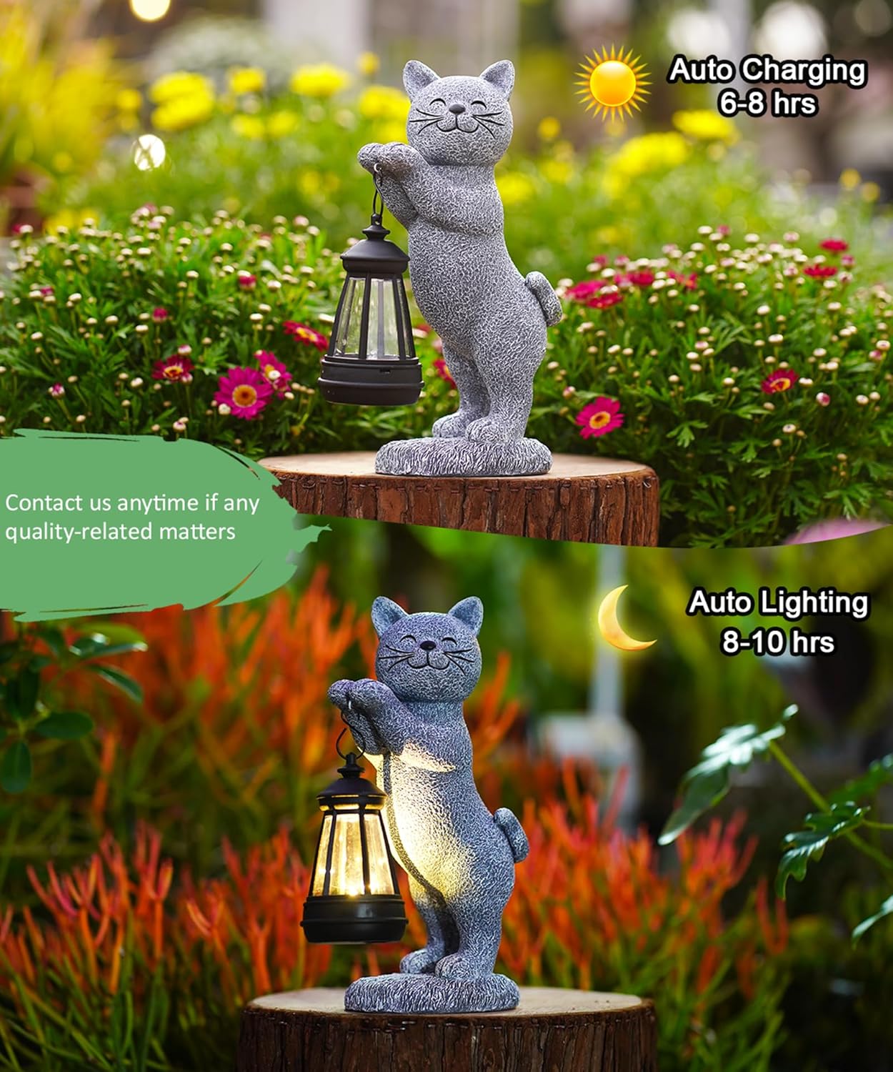 Solar Cat Garden Statues for Outdoor: Outside Sculpture Lantern Decor for Yard Lawn Porch Patio Balcony Decorations Gifts for Grandma Mom Women