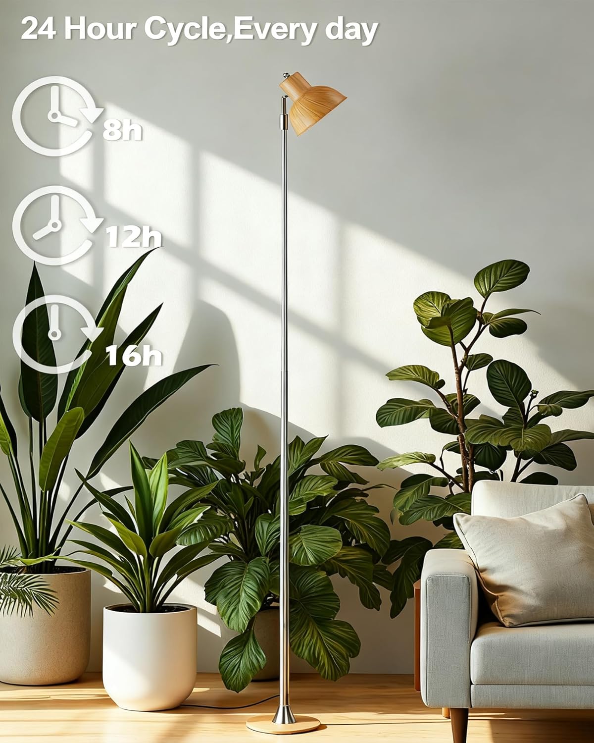 yadoker Plant Grow Light for Indoor Plant, Aluminum Wood Grain LED Grow Light,Elevating Plant Lamp,Height Adjustable,Automatic Timer with 8/12/16Hours,10-Level Brightness,Ideal for Large Plant Grow