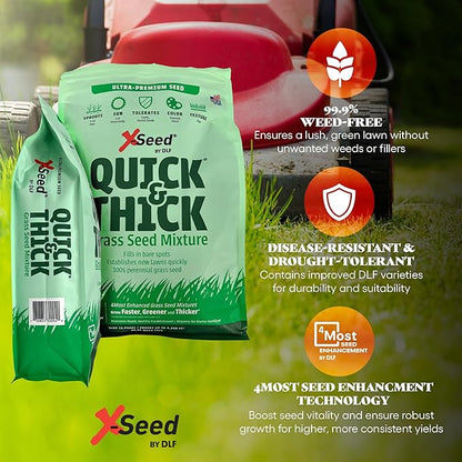 X-Seed Ultra Premium Quick and Thick Lawn Seed Mixture – Rapid Germination for Any Lawn, Dense Coverage in Sun to Shade, High-Traffic Areas, Fescue, Kentucky Blue, & Perennial Ryegrass Blend, 7lb Bag