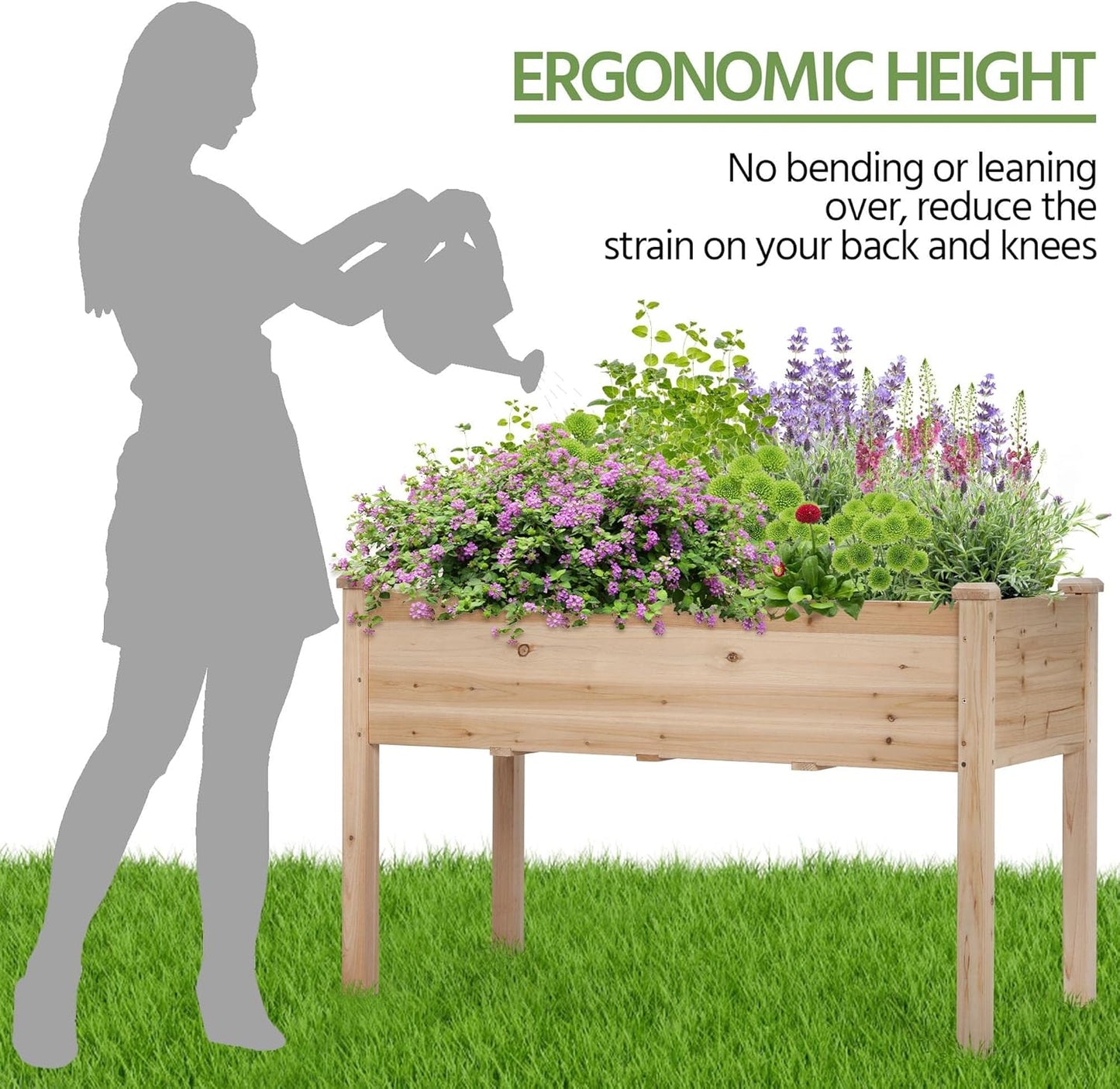 Yaheetech 2pcs Raised Garden Bed 48x24x30in Elevated Wooden Horticulture Planter Box with Legs Standing Growing Bed for Gardening/Backyard/Patio/Balcony, Wood