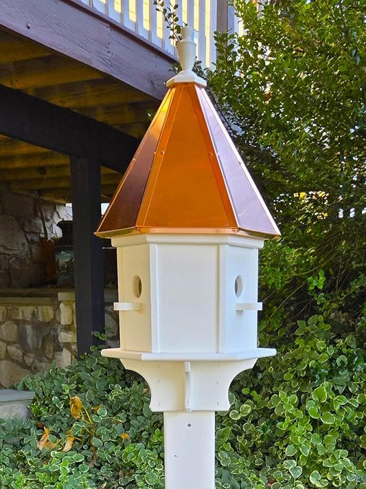 Amish Handmade Birdhouse with Copper Roof, Bird Watching (Copper Roof, 3 Compartments)