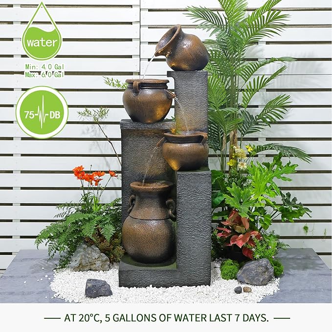 53''H Water Fountain Outdoor Garden Fountain Large- 4 Tiered Cascading Bowls and Outdoor Fountains and Waterfalls with Lights for Garden, Patio, Backyard, Porch Home Art Decor