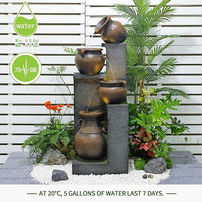 53''H Water Fountain Outdoor Garden Fountain Large- 4 Tiered Cascading Bowls and Outdoor Fountains and Waterfalls with Lights for Garden, Patio, Backyard, Porch Home Art Decor