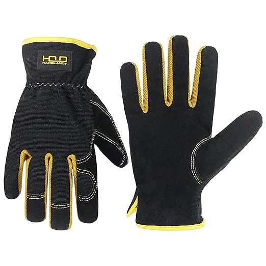 HLDD HANDLANDY Mens Leather Gardening Gloves, Utility Work Gloves for Gardening, Yardwork, Construction, Mechanics