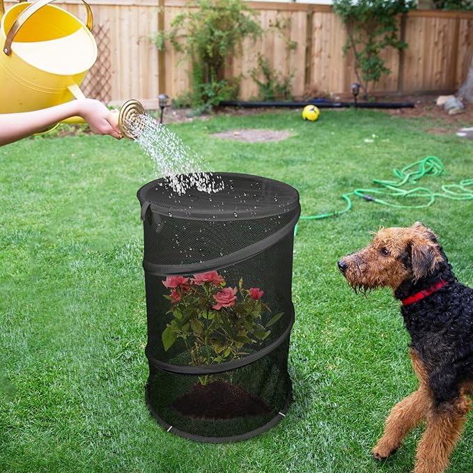 Pop up Plant Cover Net, 4 Pack Black Round Foldable Net Cover to Prevent Animal Damage, Garden Plant Protection Cover with Stakes for Outdoor Plants