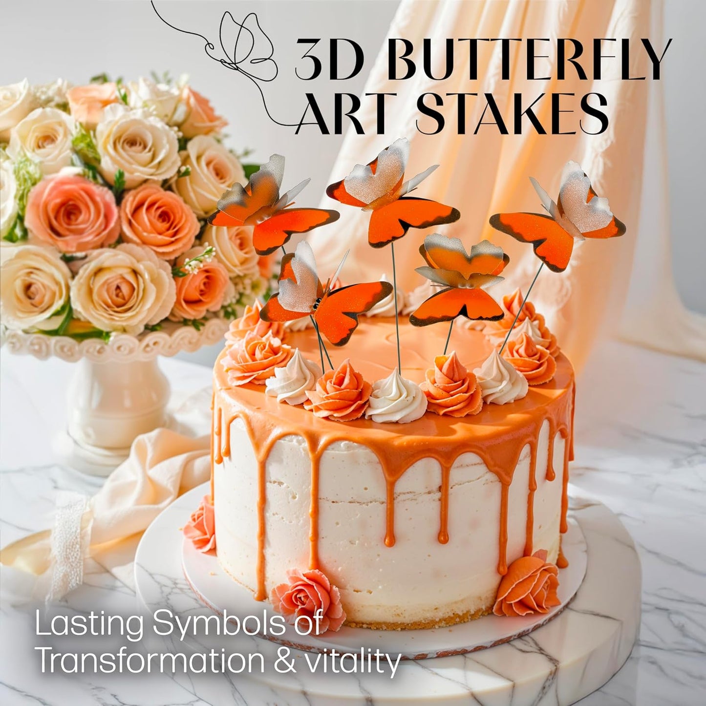 Handmade Butterfly Garden Stakes – Set of 7 Orange Decorative Butterflies Idea for Garden & Nature Lovers – Outdoor & Indoor Garden Decor – Air Aquarium Handmade by Kushner