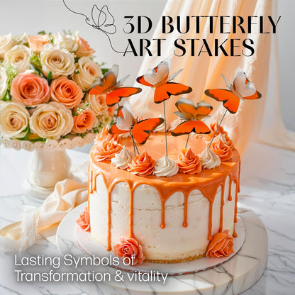 Handmade Butterfly Garden Stakes – Set of 7 Orange Decorative Butterflies Idea for Garden & Nature Lovers – Outdoor & Indoor Garden Decor – Air Aquarium Handmade by Kushner