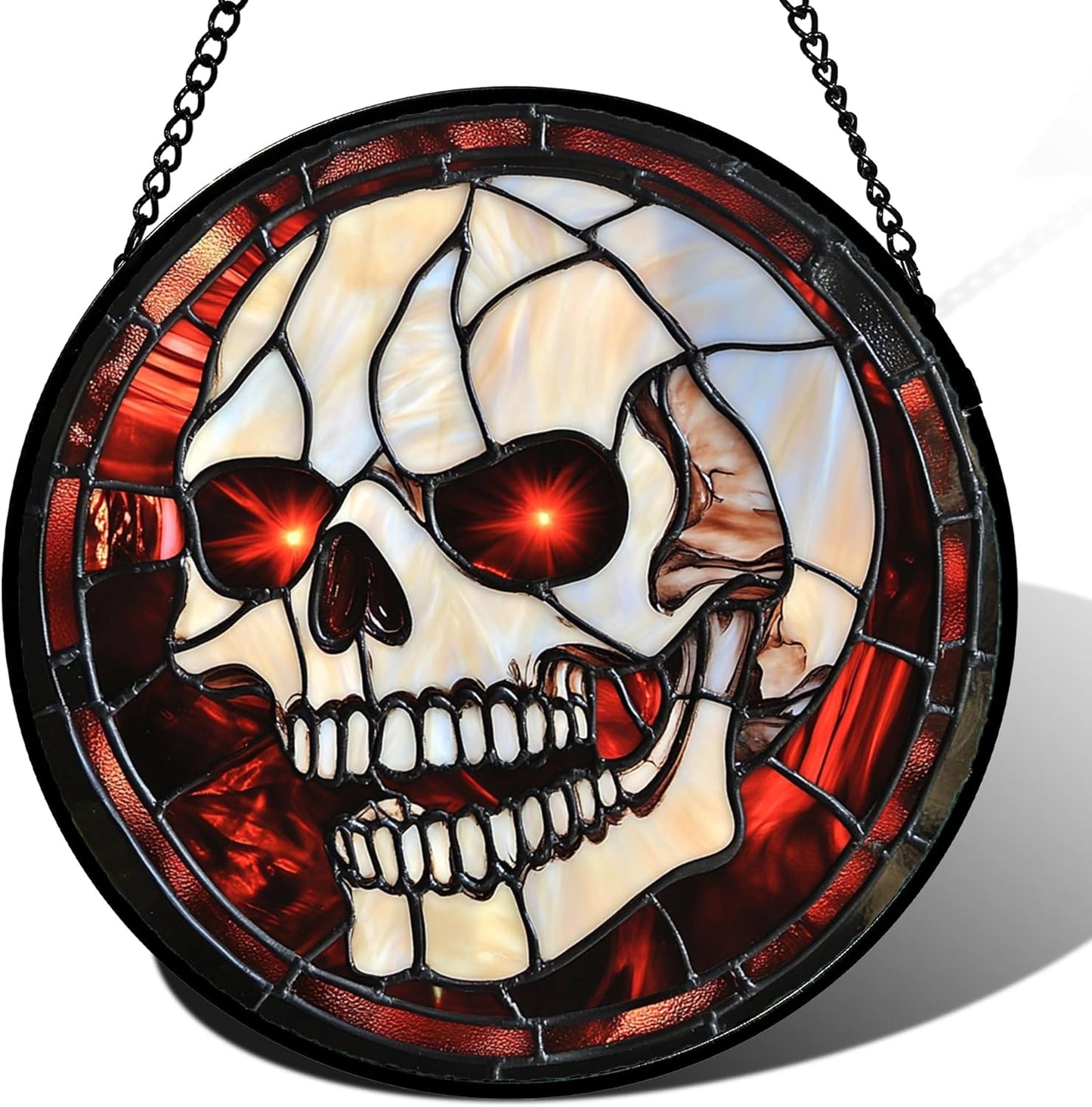 Stained Glass Window Hanging - Halloween Decorations White Skeleton Suncatcher for Doors Garden Indoor Spooky Funny Red Sun Catchers Gothic Decor Horror Gifts for Women Men Friend 15 in