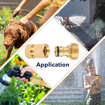 Garden Hose Quick Connector, 3/4 Inch GHT Thread Quick Connect Kit, Solid Brass Water Hose Fittings with Female Adapter and Male Adapter(10pcs)
