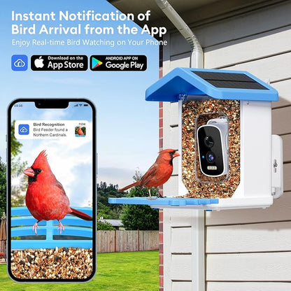 Smart Bird Feeder with Camera, AI Bird Species Identification Solar Powered Panel, 2.5k HD Video Bird House with Camera for Outside Garden, Ideal Gifts for Lover, Blue