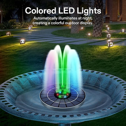 VIVOSUN Solar Fountain, 4W Solar Water Fountain with Upgraded Glass Panel, Built-in Battery, 7 Nozzles, Colored LED Lights, Outdoor Solar Fountain Pump for Bird Bath, Pond, Pool, Fish Tank, Garden
