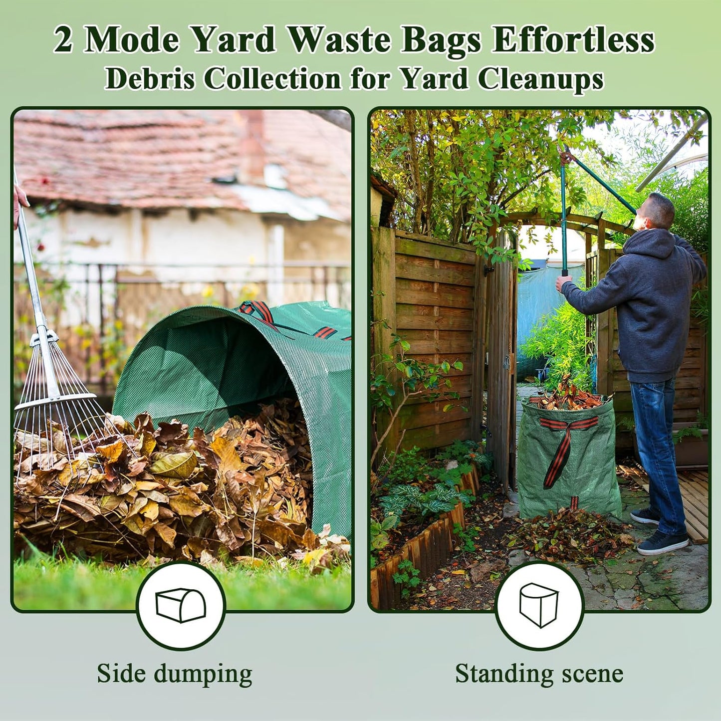 2 Pack 53 Gallons Reusable Yard Waste Bags,Heavy Duty Lawn and Leaf Bags,Dustpan-Type Garden Bag with Reinforced Handles for Collecting Leaves,Branch Debris,Grass Clippings