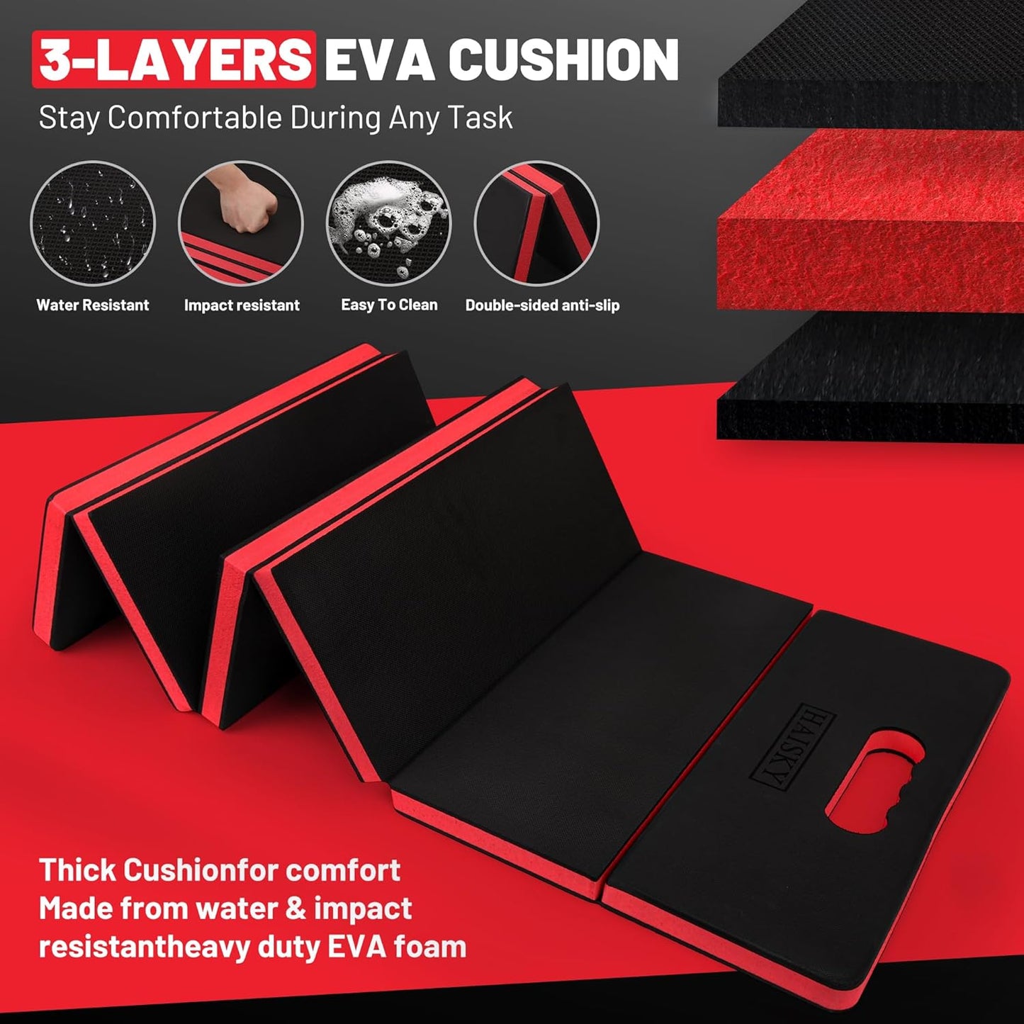 Extra Thick Kneeling Pad for Working Under Car, 47.2 * 17.7 * 1.2" Portable Foldable EVA Mechanic Mat for Garage, Gardening, Yardwork, Workshop, Red & Black
