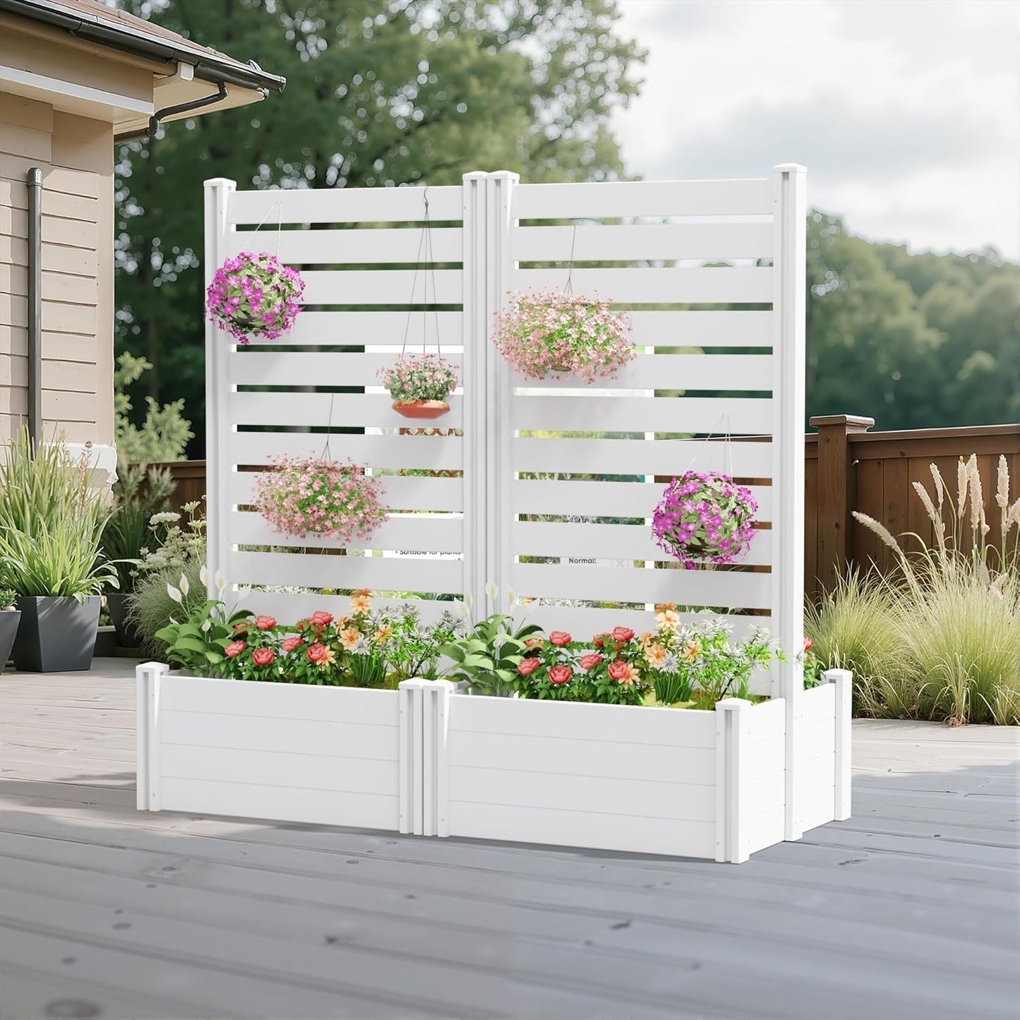 Casaphoria Raised Garden Bed with Trellis, 71"x35"x24" Planter Box with Open Bottom for Gardening Vegetables & Vines and Climbing Plants, White