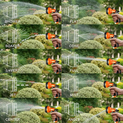Garden Hose Nozzle Sprayer 10 Watering Patterns Spray Nozzles Heavy Duty Hose Head Lightweight Hose Attachment Orange