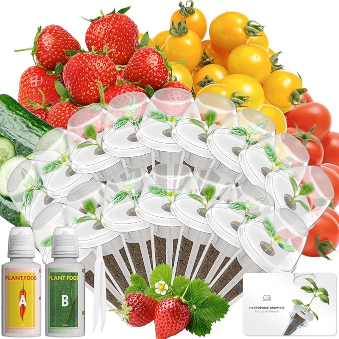 LYKOCLEAN Fruits Seed Pod Kit for AeroGarden, Ahopegarden, iDoo, GARDENCUBE, MUFGA with Strawberry, Cucumber, Red/Golden Cherry Tomato, Compatible with All Indoor Hydroponics Growing System, 16-Pod