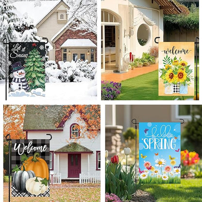 Seasonal Garden Flags set of 12 Double Sided, Yard Flags for Outside 12x18 Inch for Christmas Halloween Easter Valentine's St Patrick's 4th of July Spring Summer Fall Winter, All Seasons Garden Decor