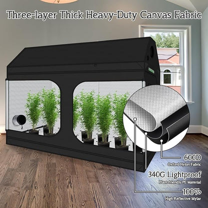 zazzy 4x8 Grow Tent, 96"x48"x72" Roof Cube Indoor Plant Grow Tents with Observation Windows, Lightproof Roof Cube Mylar Hydroponic Growing Tent with Floor Tray Plant Growth