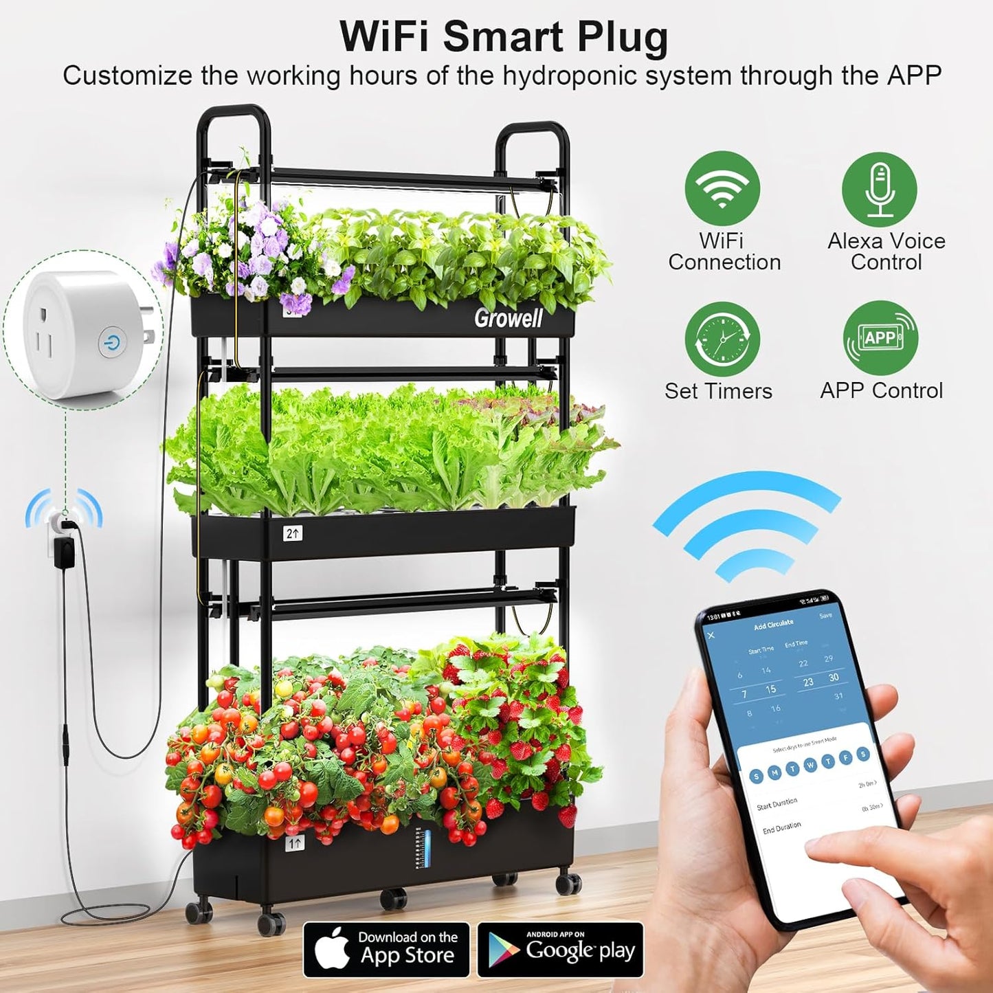 Hydroponics Growing System Kit, 90 Pods Vertical Indoor Garden with LED Grow Light, Auto Circulating Water System & WiFi Smart Plug, Indoor Gardening System for Vegetable Fruit Herb