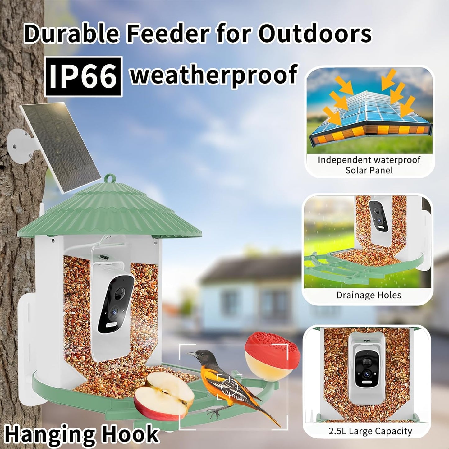Smart Birdfeeder with Camera Built-in&Solar Powered-Humming Bird Feeder Birdhouse with Camera Inside Wireless Video Live,Night Vision, AI Bird Recognition,Real-Time Alerts for Outdoor Birdlover Gifts