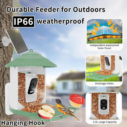 Smart Birdfeeder with Camera Built-in&Solar Powered-Humming Bird Feeder Birdhouse with Camera Inside Wireless Video Live,Night Vision, AI Bird Recognition,Real-Time Alerts for Outdoor Birdlover Gifts