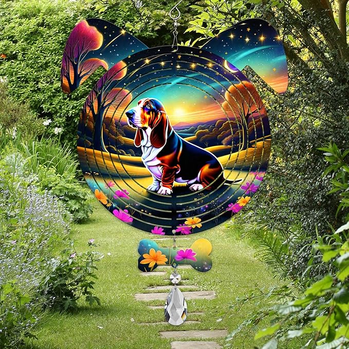 Basset Hound Dog Ears Wind Spinner, Basset Hound Wind Spinner Hanging for Yard and Garden