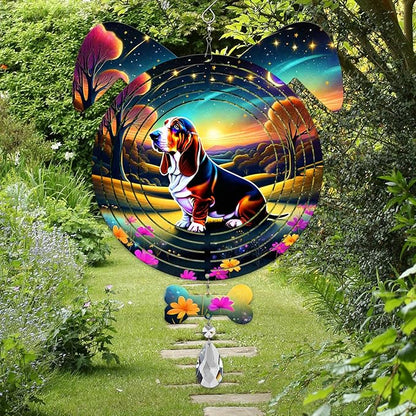 Basset Hound Dog Ears Wind Spinner, Basset Hound Wind Spinner Hanging for Yard and Garden
