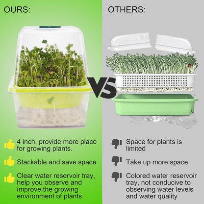 4 Pack Microgreen Growing Trays, Sprouting Tray with Humidity Dome, 1.2 mm Small Mesh Holes, BPA Free, Sprouter Kit for Growing Mirco Seeds, Like Broccoli, Alfalfa, Radish, Clover - Clear Base