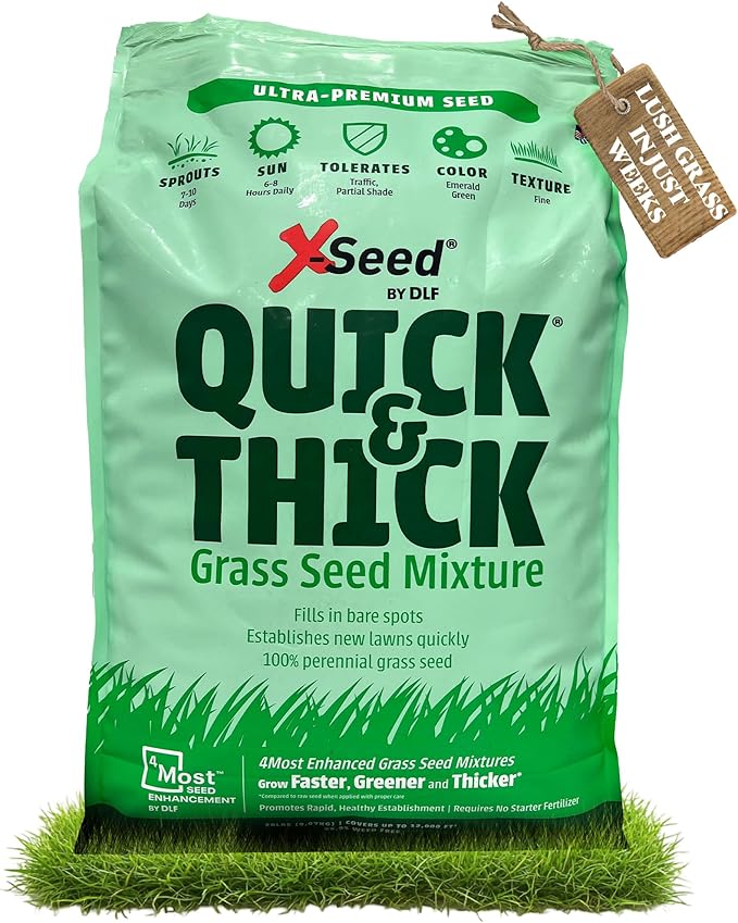 X-Seed Ultra Premium Quick And Thick Lawn Seed Mixture – Rapid Germination for Any Lawn, Dense Coverage in Sun To Shade, High-Traffic Areas, Fescue, Kentucky Blue, & Perennial Ryegrass Blend, 20lb Bag