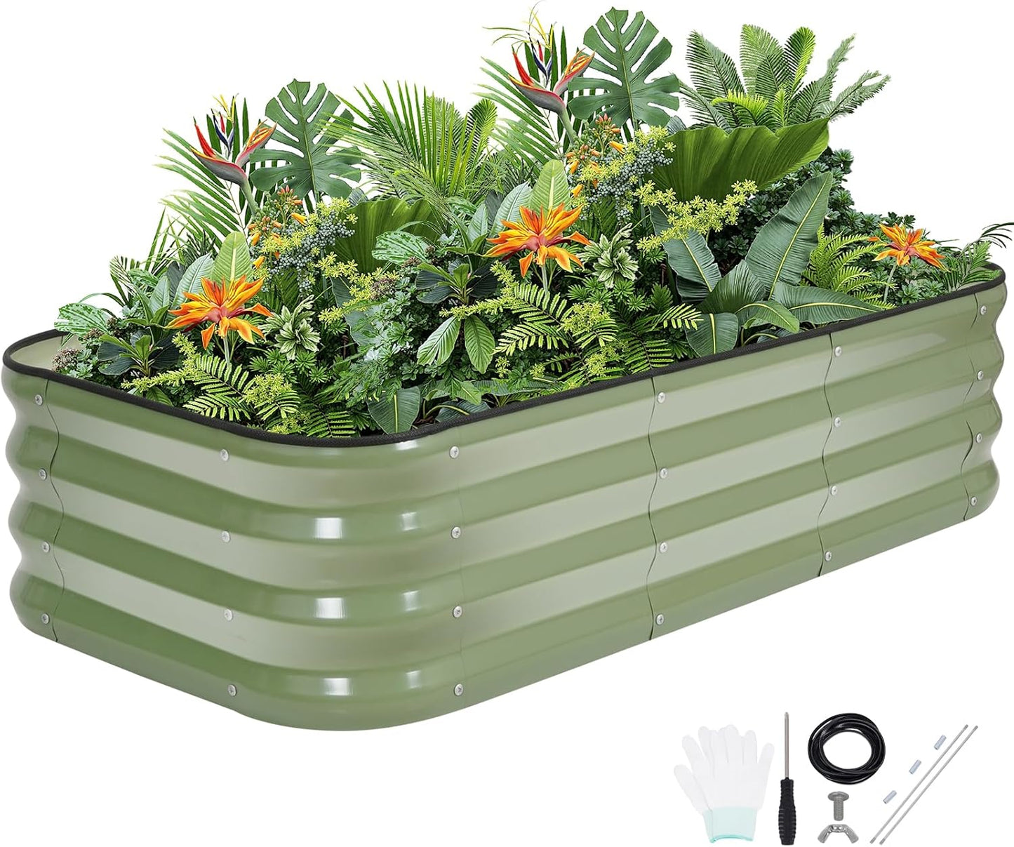 G GOOD GAIN 3-in-1 Adjustable Raised Garden Bed Kit | Galvanized Planter Boxes for Vegetables, Flowers | 12" Tall, Multiple Sizes (4x2x1ft, 3x3x1ft, 5x1x1ft) | Outdoor Metal Raised Bed, Green