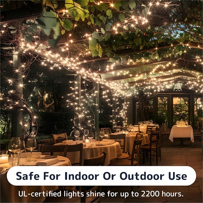 PREXTEX 50 Count Clear Christmas Tree Lights - 10 ft Warm Fairy String Lights with Green Wire - Indoor and Outdoor Mini Light for Christmas, Holiday Decorations, Trees, Fences, Patios and More