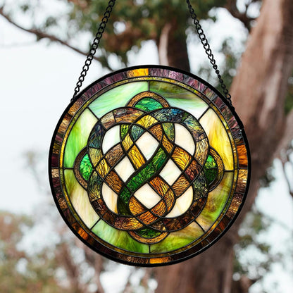 Stained Glass Window Hanging, Tiffany Abstract Totem Sun Catchers Colorful Glass Panel Bless Suncatcher Decor for Birthday for Women, Men, Wife, Aunt, and Mom14.9x14.9 in