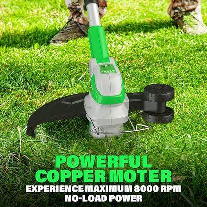 SOYUS 20V Cordless Electric Weed Wacker, 12 Inch String Trimmer Battery Powered with Auto Line Feed, Lightweight Grass Trimmer for Lawn Trimming/Edging with 2X 2.0 Ah Battery and Charger