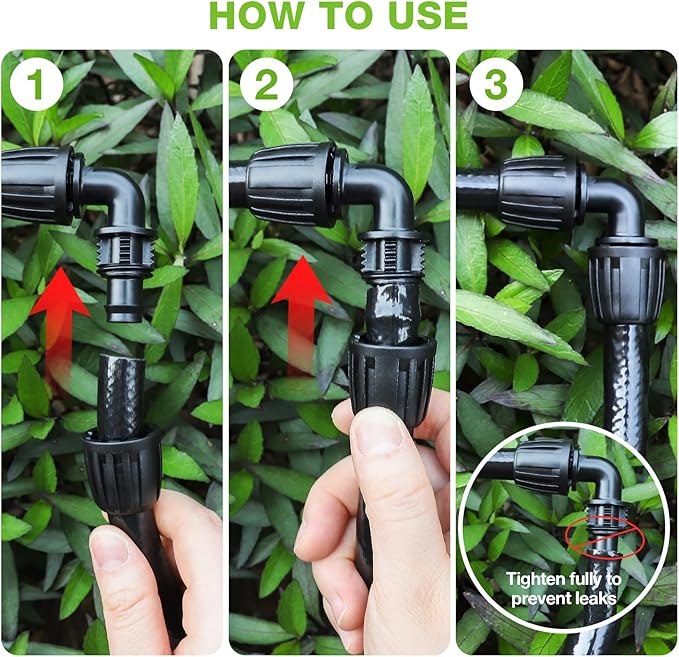 Bonviee 6 Pack 1/2” Drip Irrigation Elbow Connectors, 90° Barbed Lock Fittings for 1/2 Inch Tubing, Leak-Proof Corner Connector for Garden Hose Layout, Irrigation System Repair and Setup