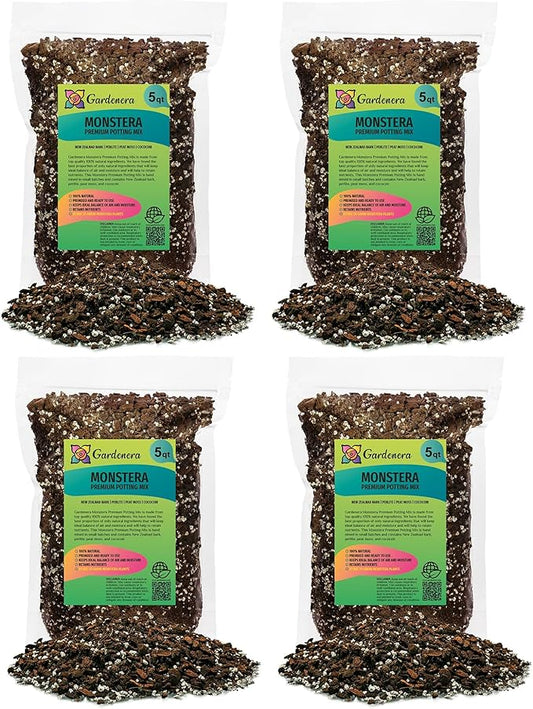 Gardenera Premium Monstera Potting Soil - 20 Quart - Quick Drain Potting Soil for Growing and Repotting Monstera Deliciosa/Swiss Cheese Plant (4 Bags of 5 Quart)