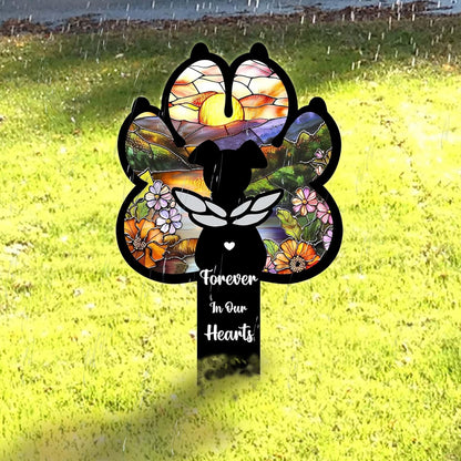 Angel Dog Suncatcher Pet Loss Gift – 12in Paw-Shaped Metal Grave Marker, Weatherproof Dog Memorial Plaque for Garden or Indoor Display, Remembrance Gift for Loss of Beloved Pet