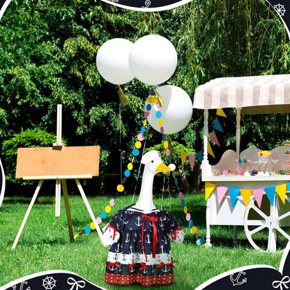 Summer Porch Goose Outfit Nautical Party Sailor Goose Clothes for 23" High Cement or Plastic Geese Costume Cruise Dresses for Yard Lawn Outdoor Garden Patio Anchor Ocean Holiday Beach Decor