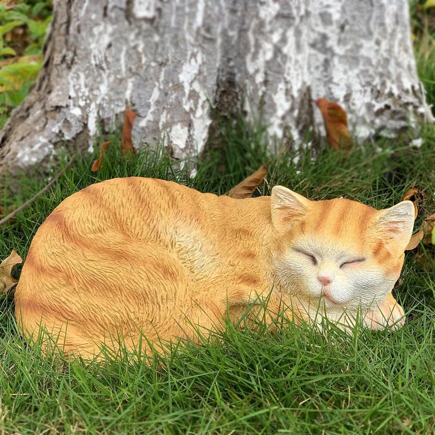 Sleeping Cat Statue, Outdoor Cat Sculpture & Figurine Lawn Ornament, Orange Tabby Statue for Patio, Lawn, Yard Decorative, Cute Kitten Garden Decor
