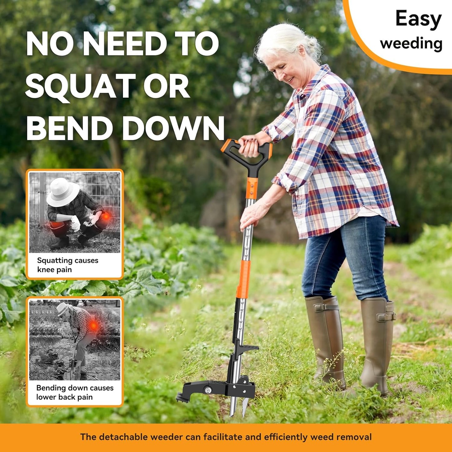 Weed Puller Tool,Detachable Stand Up Weed Puller with Long Handle,3-Claw Steel Head Weeder Tool,No Bending/Kneeling for Lawn, Yard & Garden Tool,Easily Remove Weeds