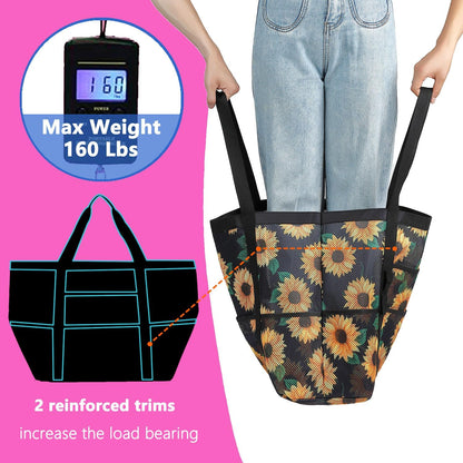 Mesh Beach Bag, Large Beach Tote with Zipper Pocket for Family Pool Bag for Toys & Vacation Essentials