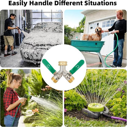 Hose Splitter 2 Way, Brass High Flow Garden Hose Splitter Heavy Duty, Hose Connector, Water Spigot Splitter, Full Flow Faucet Splitters with shutoff, 3/4” GHT Inlet