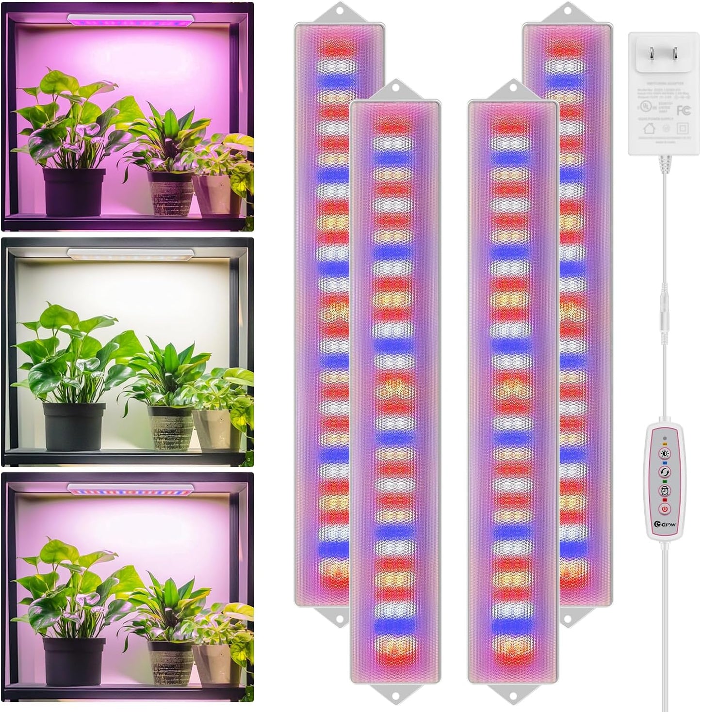 Grow Light Strips for Indoor Plants, 420 LEDs 6000k Full Spectrum LED Plant Light, 40W LED Plant Grow Light Strip with Upgrade 4/8/12/16H Auto Timer, 3 Light Modes & 5 Dimming Levels,4 Pack
