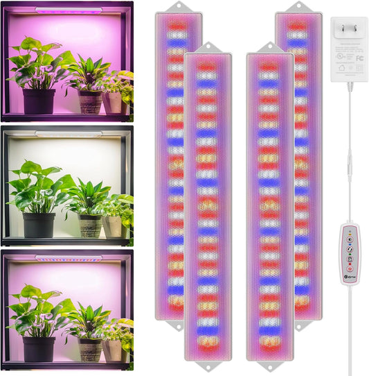 Grow Light Strips for Indoor Plants, 420 LEDs 6000k Full Spectrum LED Plant Light, 40W LED Plant Grow Light Strip with Upgrade 4/8/12/16H Auto Timer, 3 Light Modes & 5 Dimming Levels,4 Pack