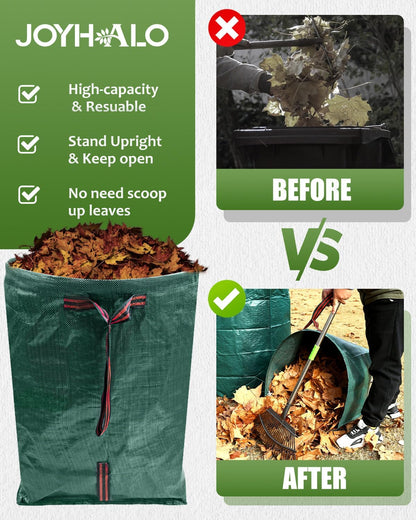 Joyhalo Reusable Yard Waste Bags, 2 Pack 50 Gallon Dustpan-Type Garden Bag for Collecting Leaves Garss Clippings, Heavy Duty lawn and leaf bags, Garden Waste Container for Clean Up Outdoor Debris