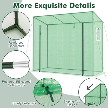 Happygrill Mini Greenhouse, Walk-in Greenhouse w/PE Cover, 4 Wind Ropes & Ground Stakes, Roll-up Zipper Door, Double-Layer Screen Windows, Portable Small Greenhouses for Outdoors, 6.6 x 2.5 x 5.6 FT