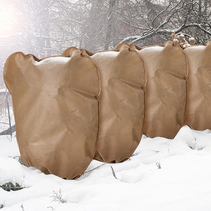 4 Pcs Winter Plant Covers Freeze Protection Reusable Plant Protector Bag with Drawstring Warm Shrubs Cover Frost Protection Planting Jacket Bags for Outdoor Garden, Brown (63 x 70.9 Inch)