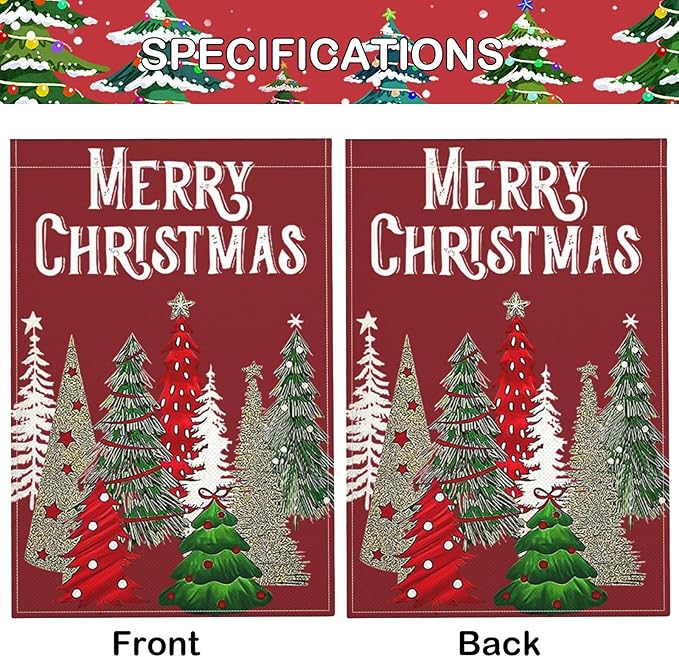 Christmas Trees Garden Flag, Merry Christmas Yard Flag Double Sided Weather Resistant Outside Decorative Flag for Patio Lawn Home Courtyard 12x18inch