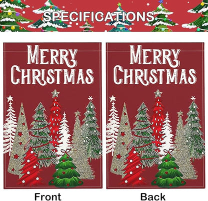 Christmas Trees Garden Flag, Merry Christmas Yard Flag Double Sided Weather Resistant Outside Decorative Flag for Patio Lawn Home Courtyard 12x18inch