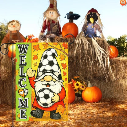 Thanksgiving Fall Garden Flag 12x18 Inch Welcome Gnome Flag Double Sided Outdoor Autumn Yard Banner Soccer Ball and Leaves for Porch Lawn Patio Seasonal Decor