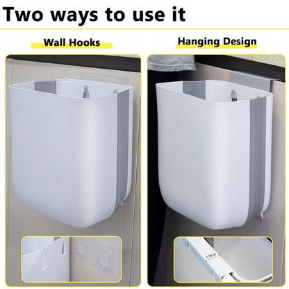 Soddeph 3.2 Gallon Foldable Hanging Trash Can for Cabinet Door,Kitchen Compost Bin,Wall-Mounted Plastic Garbage Can for Countertop or Under Sink, Bathroom and RV,No Lid (White)